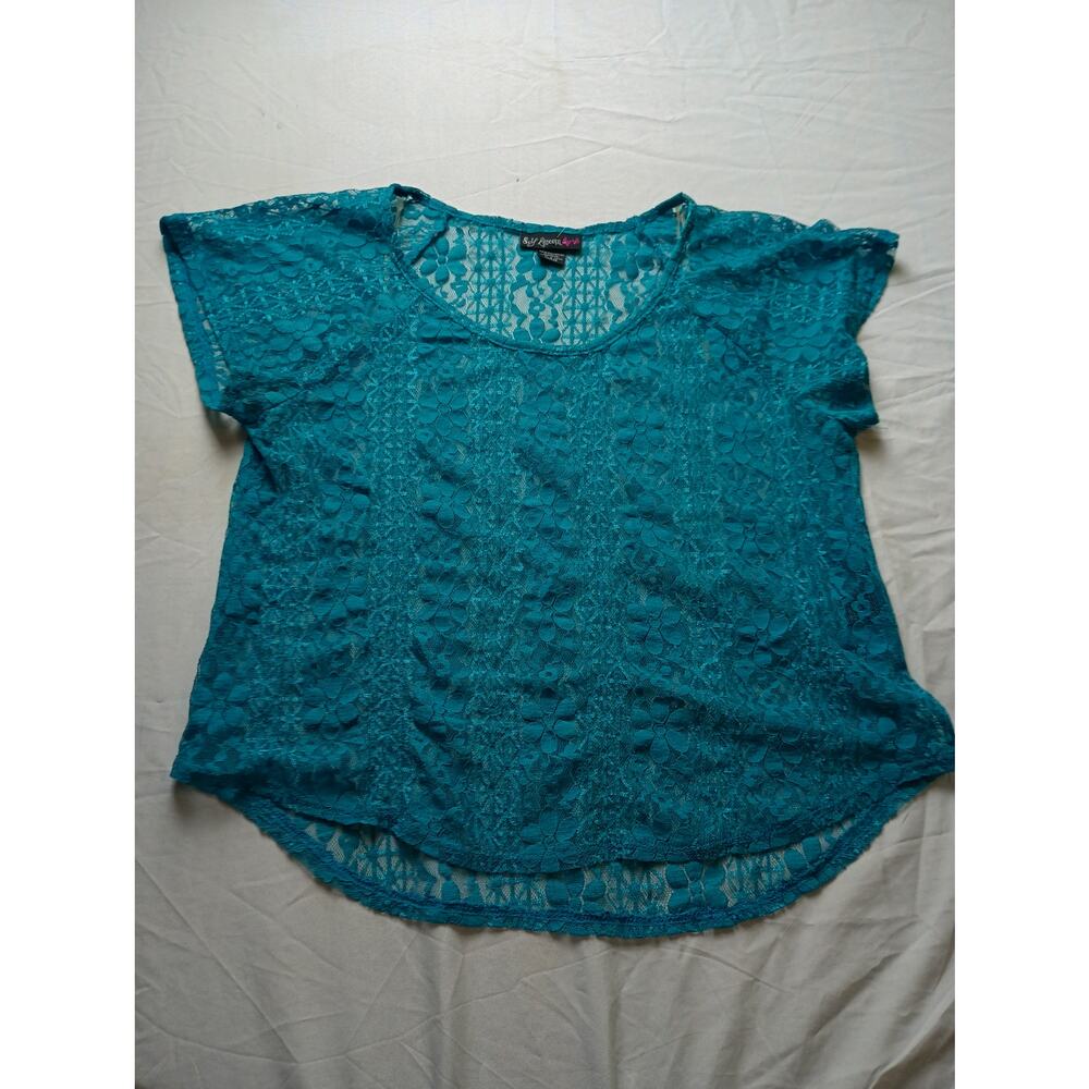 Vintage Self Esteem Y2K Sheer‎ Floral Blue Top Lace Women Size Large